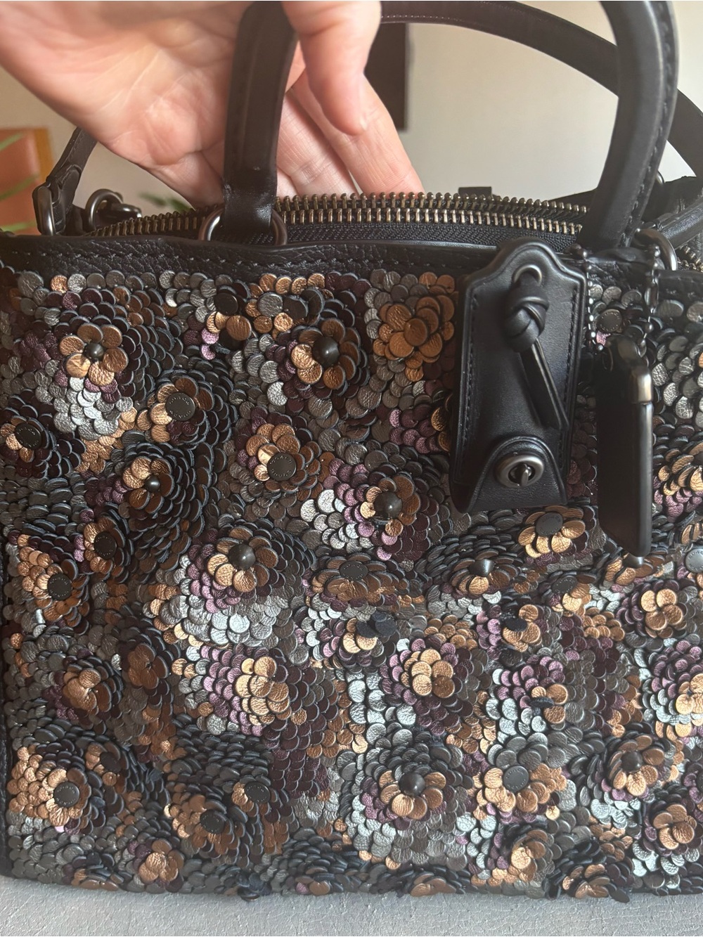 COACH Rogue 1941 with tea rose appliqué- Leather Satchel